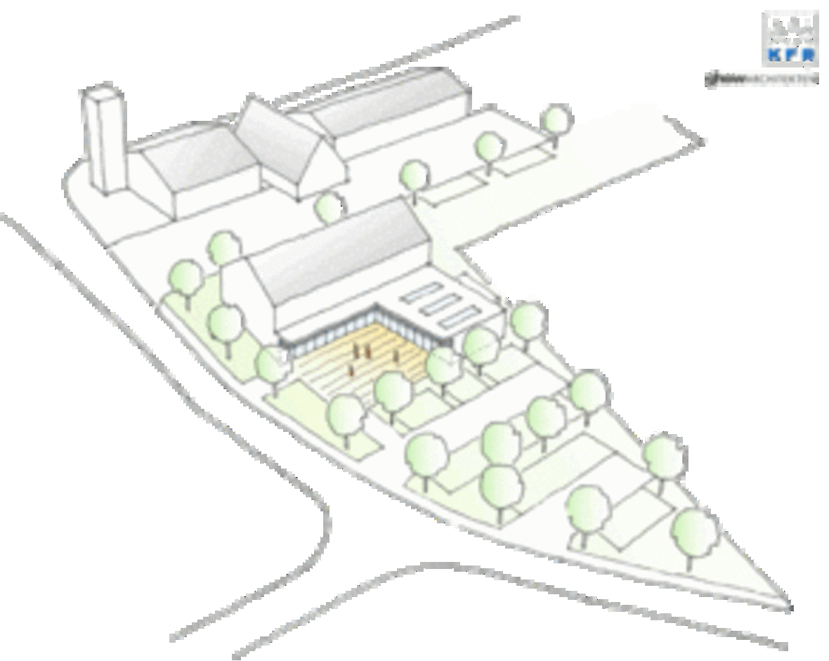 Skizze Rathaus mit Bürgersaal am Schwedenweg 11 (2021) Skizze Rathaus mit Bürgersaal am Schwedenweg 11 (2021)